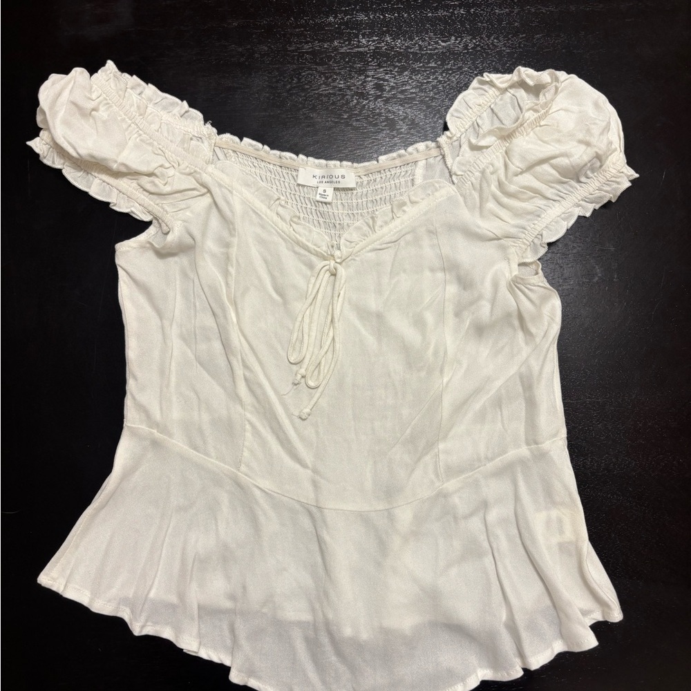 Cream Ruffle-Sleeve Peplum Top NWOT